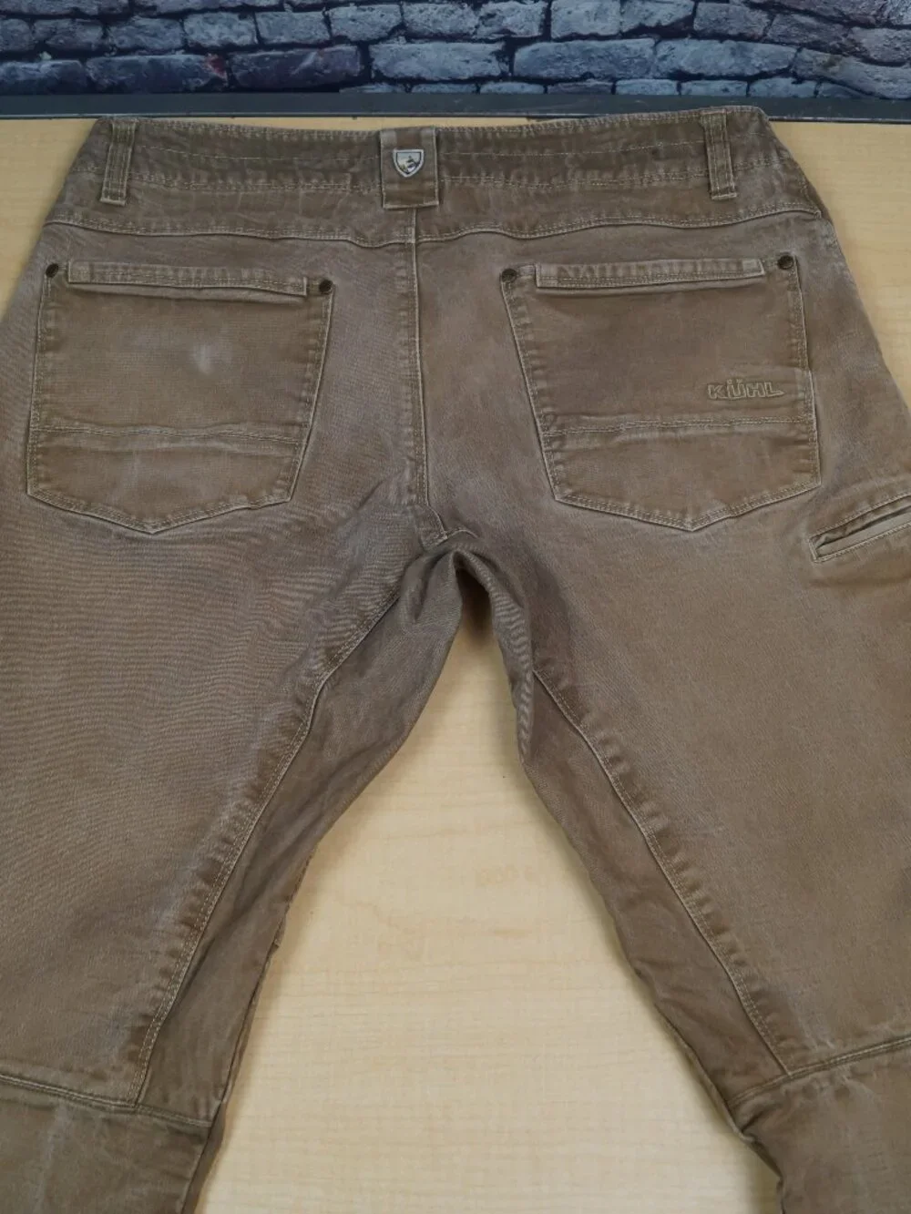 Kuhl Rydr Pants Tan Khaki Stretch Canvas Vintage Patina Dye Hiking Mens 36 x 29